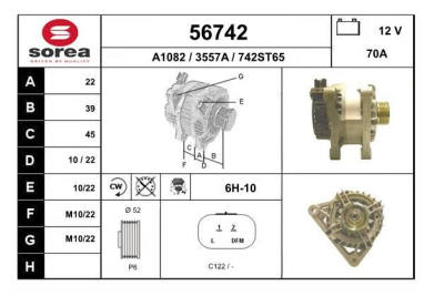 Alternateur 206 207 1.4i 1.1i 70a Renault clio3, Citroën c2.3.4 1007 1.4 hdi réf:56742